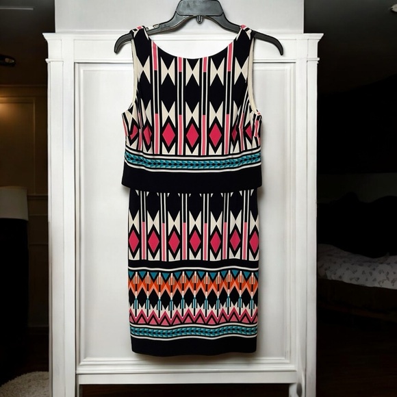 ELIZA J Geometric Print Shift Dress, Navy Multi, Size 4 NWOT - Picture 10 of 10